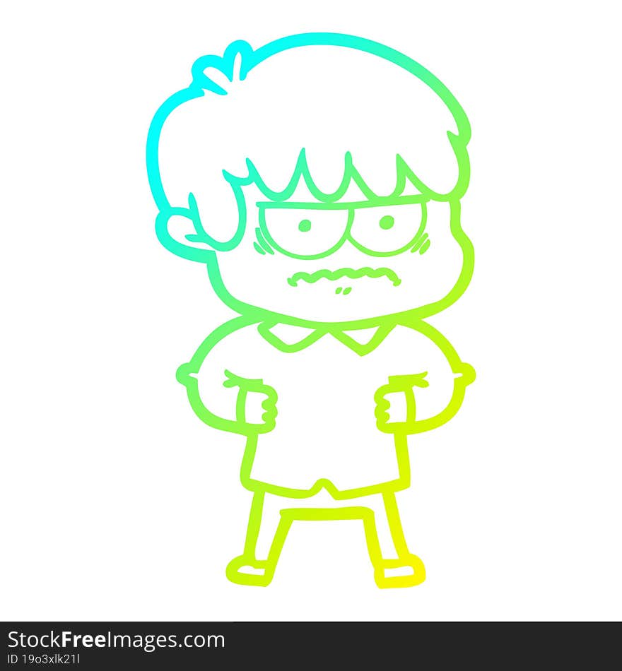 cold gradient line drawing annoyed cartoon boy