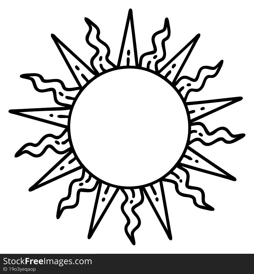 Black Line Tattoo Of A Sun