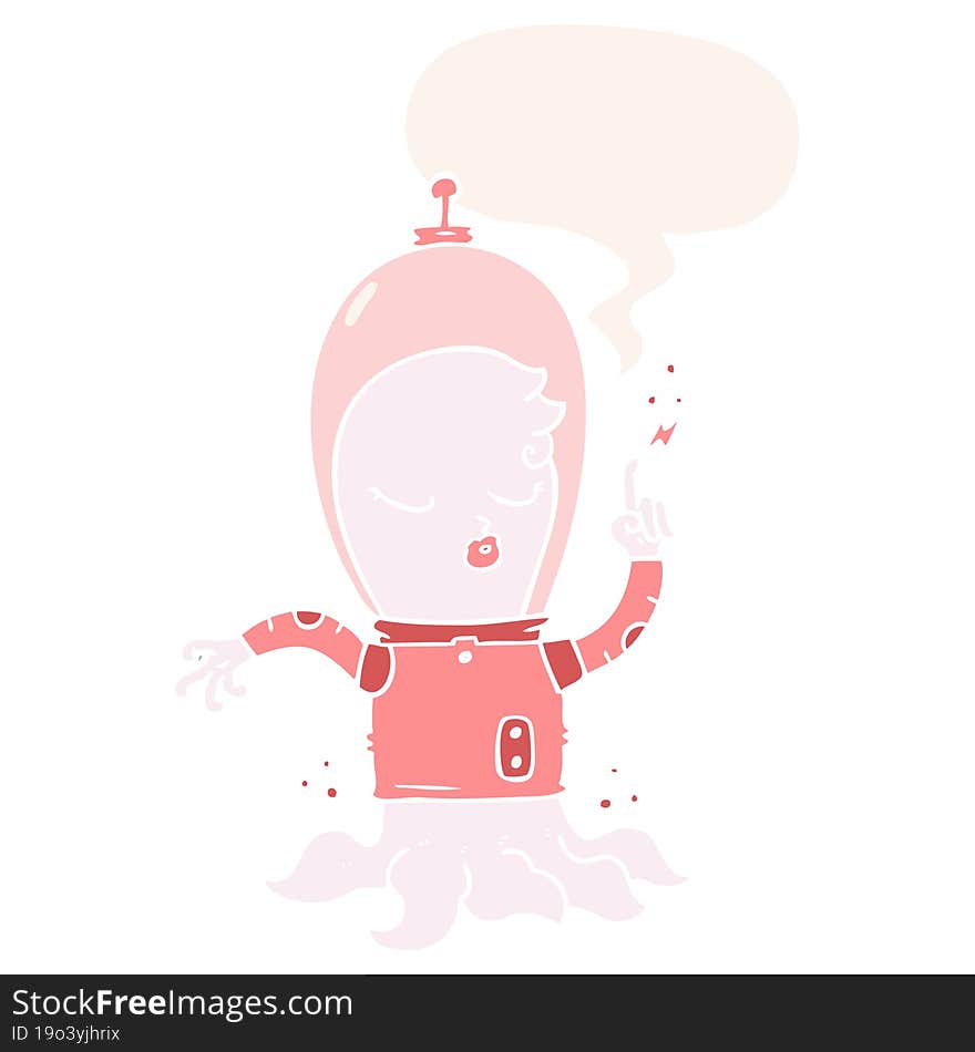 Cute Cartoon Alien And Speech Bubble In Retro Style