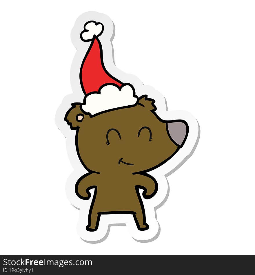 female bear hand drawn sticker cartoon of a wearing santa hat. female bear hand drawn sticker cartoon of a wearing santa hat