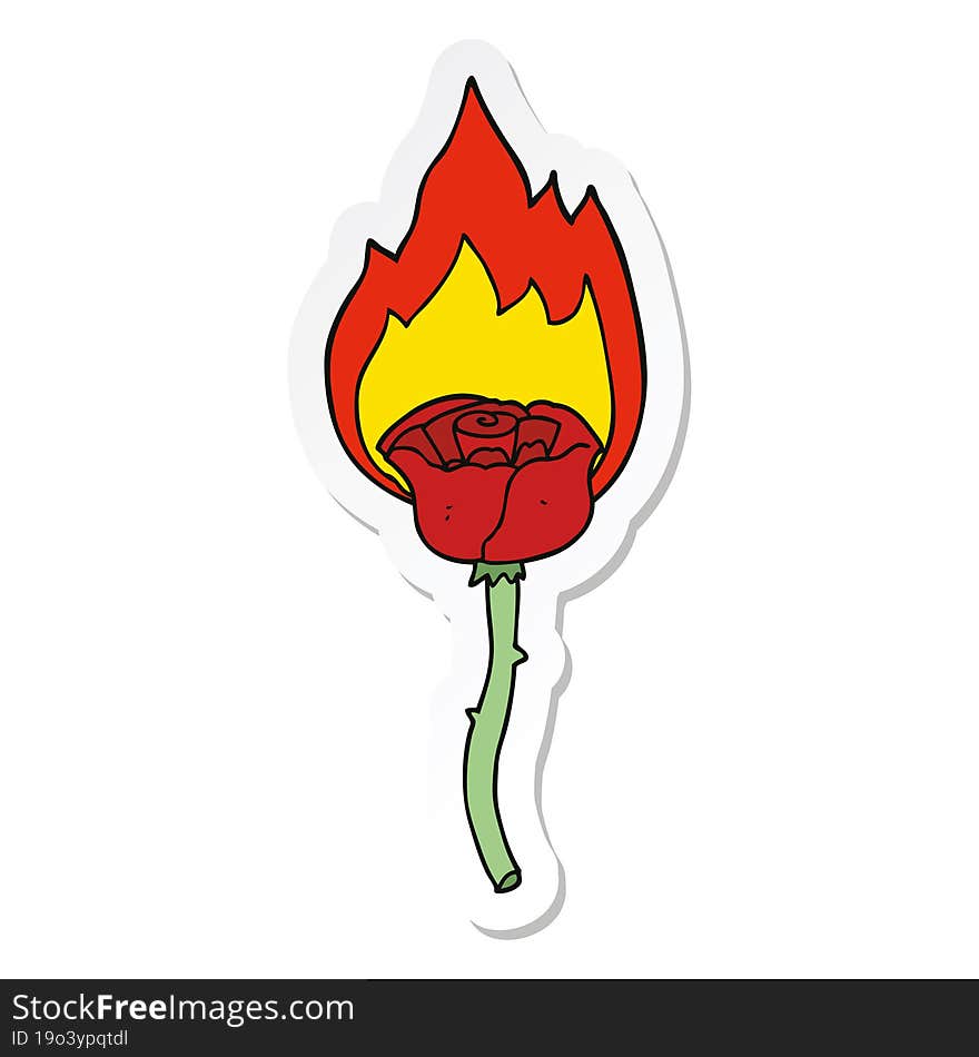 sticker of a cartoon flaming rose