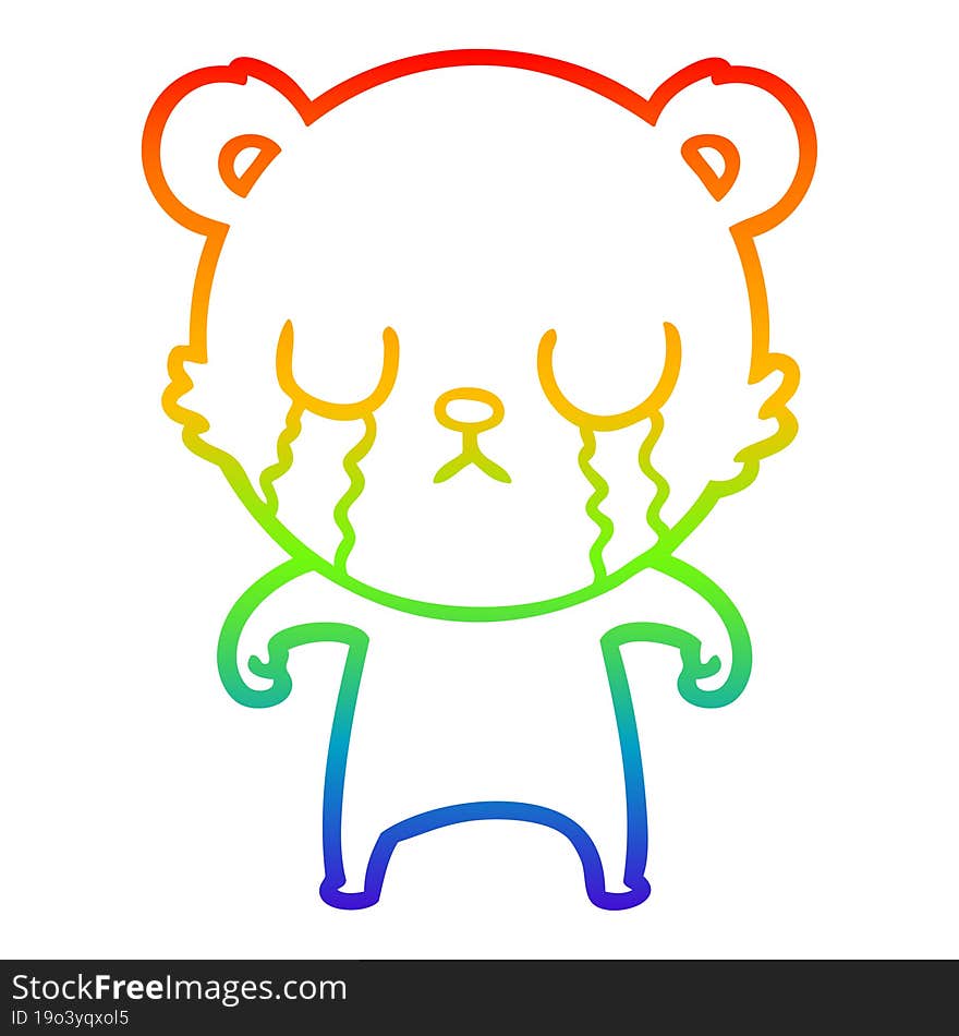 rainbow gradient line drawing crying cartoon bear