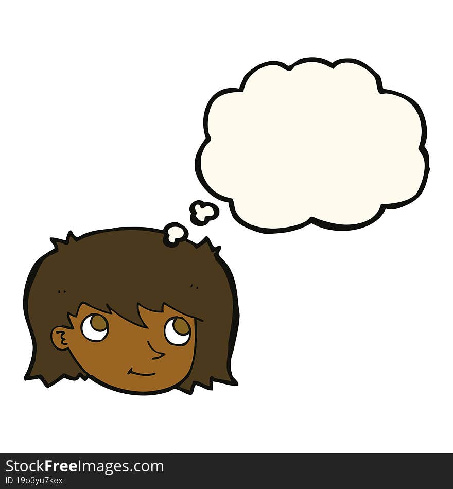 cartoon female face with thought bubble