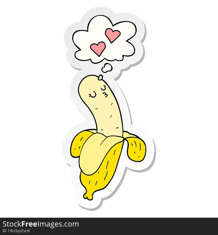 cartoon banana in love and thought bubble as a printed sticker