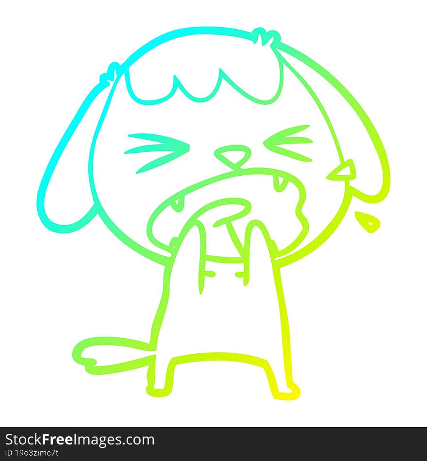 cold gradient line drawing of a cute cartoon dog barking