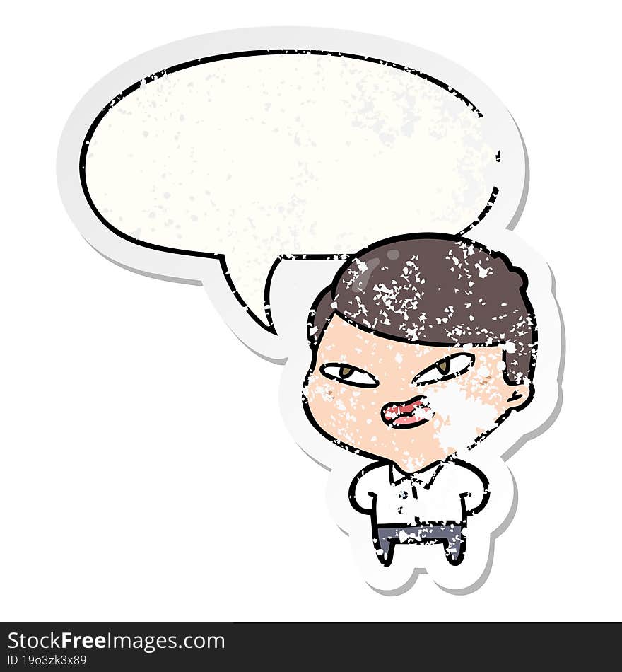 Cartoon Happy Businessman And Speech Bubble Distressed Sticker