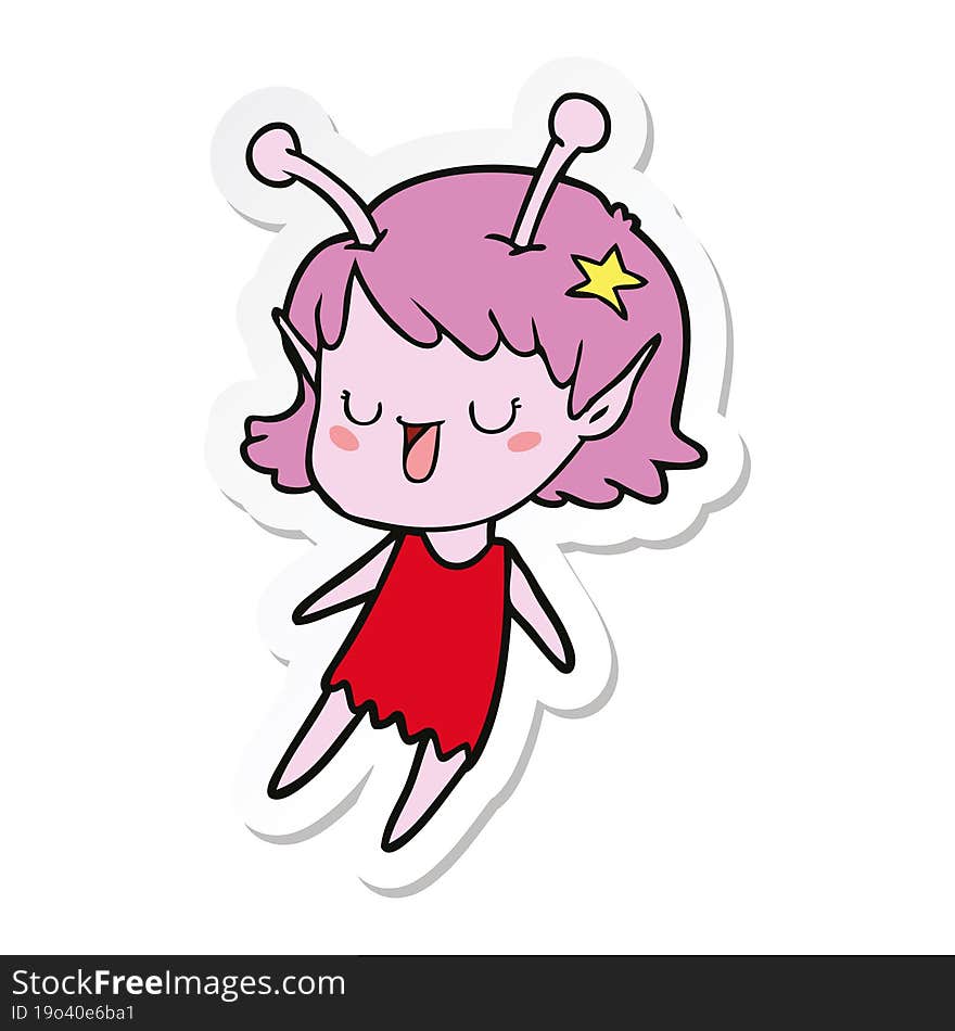 sticker of a happy alien girl cartoon