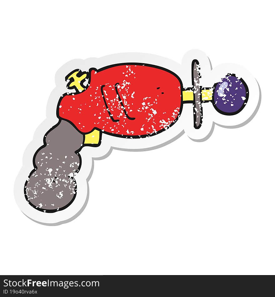 distressed sticker of a cartoon ray gun