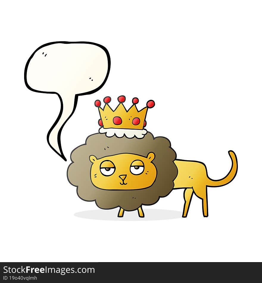 freehand drawn speech bubble cartoon lion with crown