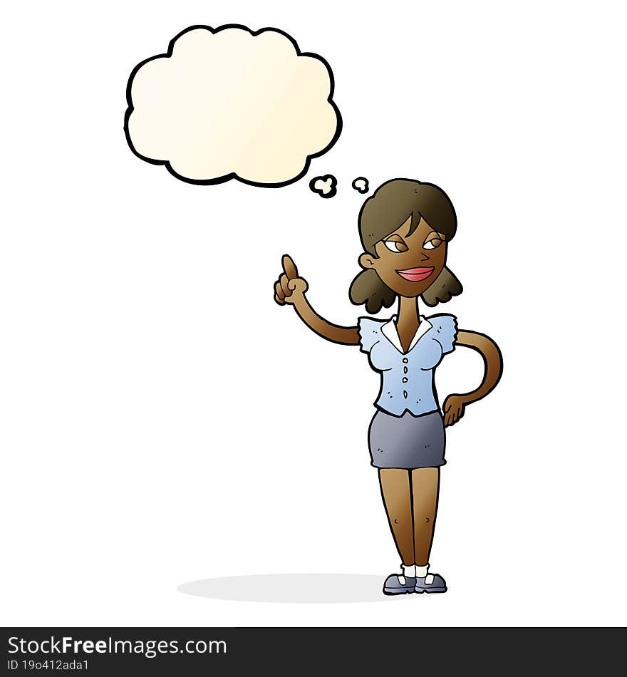 Cartoon Woman With Great Idea With Thought Bubble