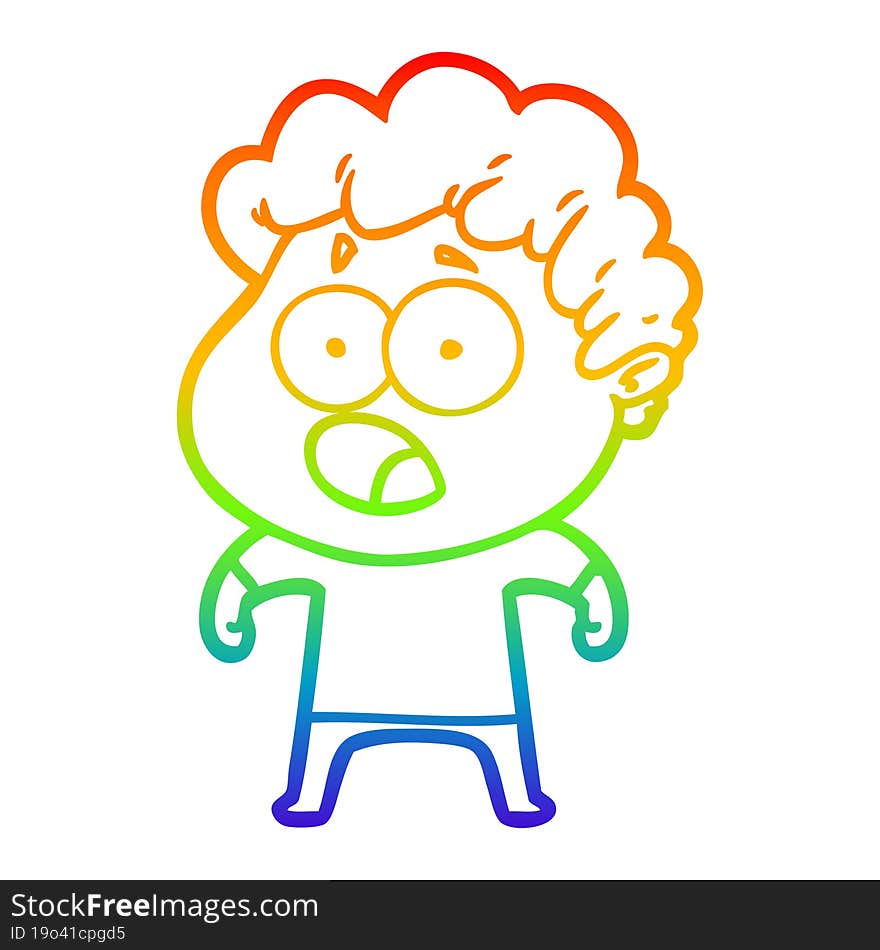 rainbow gradient line drawing cartoon man gasping in surprise