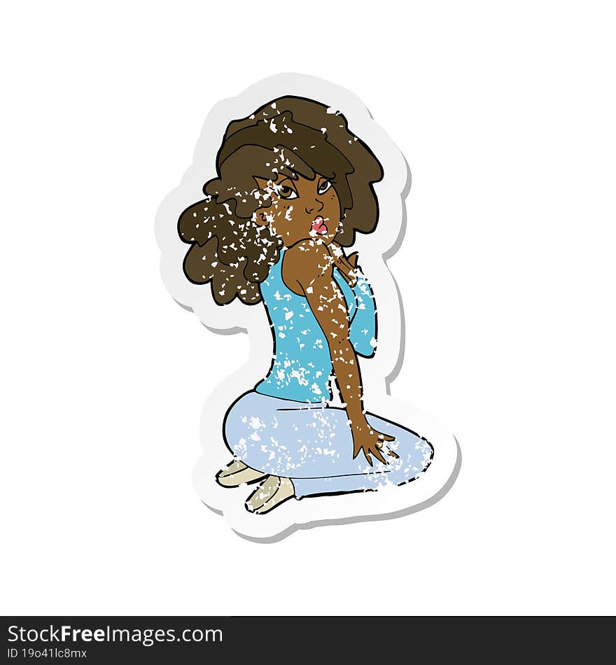 retro distressed sticker of a cartoon woman posing