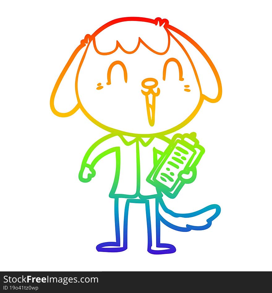 Rainbow Gradient Line Drawing Cute Cartoon Dog Wearing Office Shirt