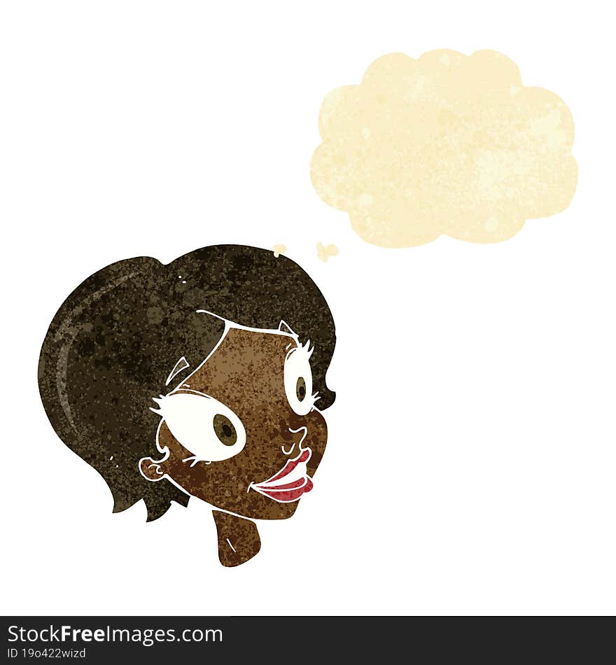 cartoon pretty female face with thought bubble