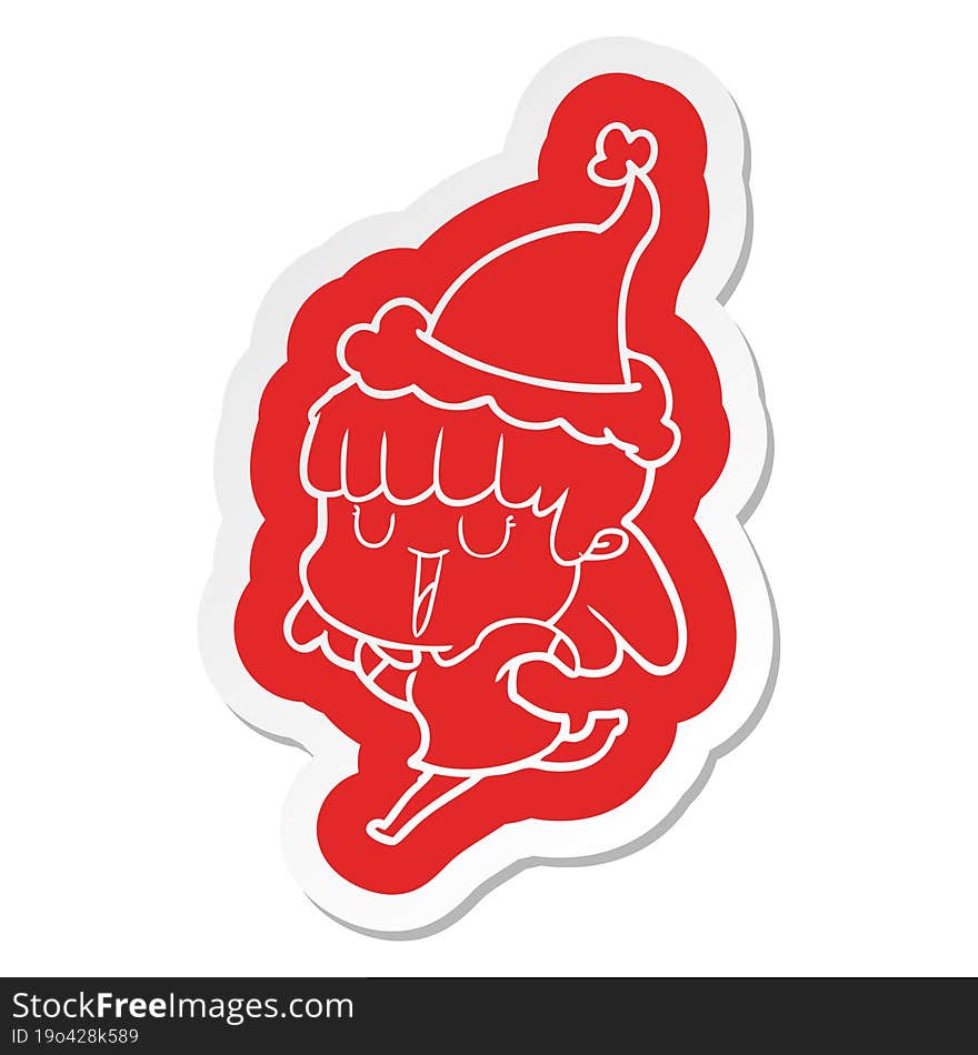 quirky cartoon  sticker of a woman wearing santa hat