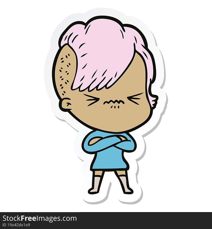 sticker of a cartoon annoyed hipster girl