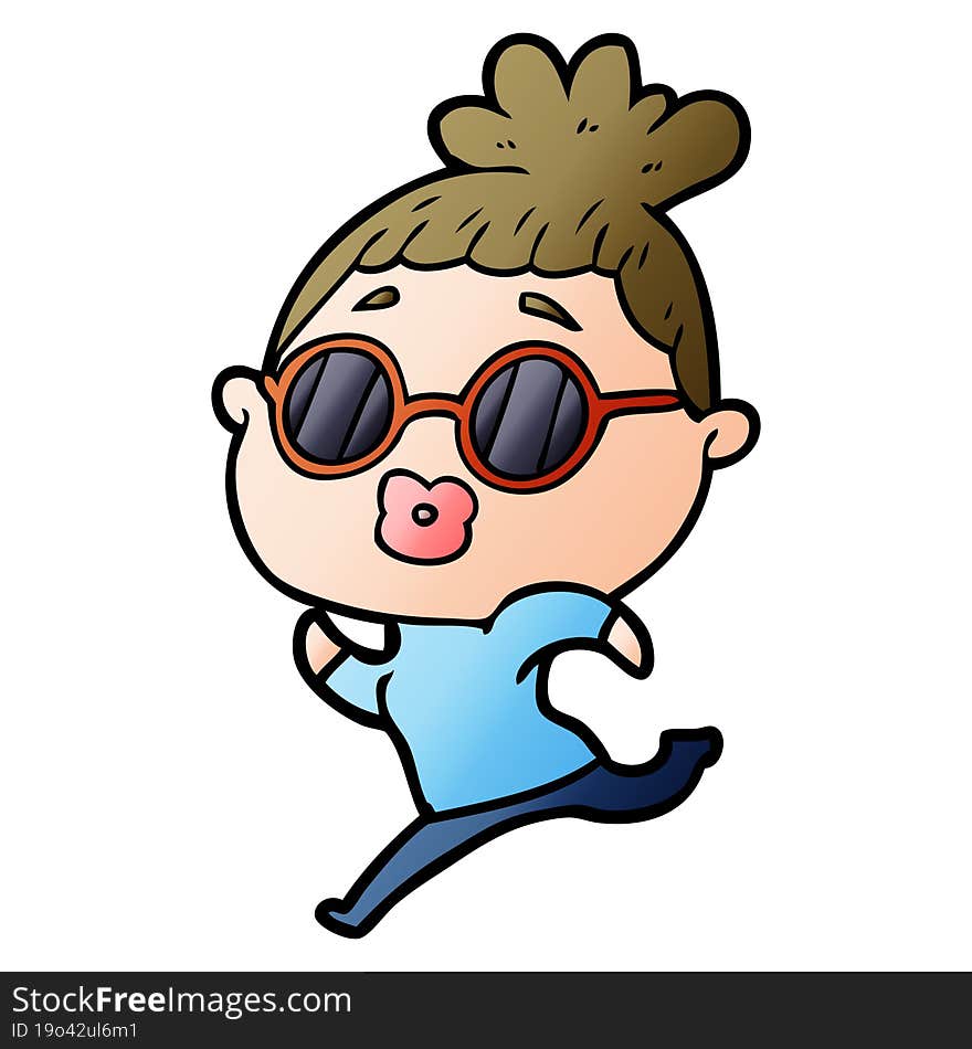 cartoon woman running wearing sunglasses. cartoon woman running wearing sunglasses