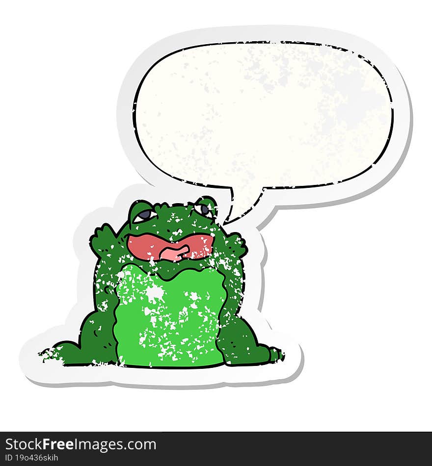 Cartoon Toad And Speech Bubble Distressed Sticker