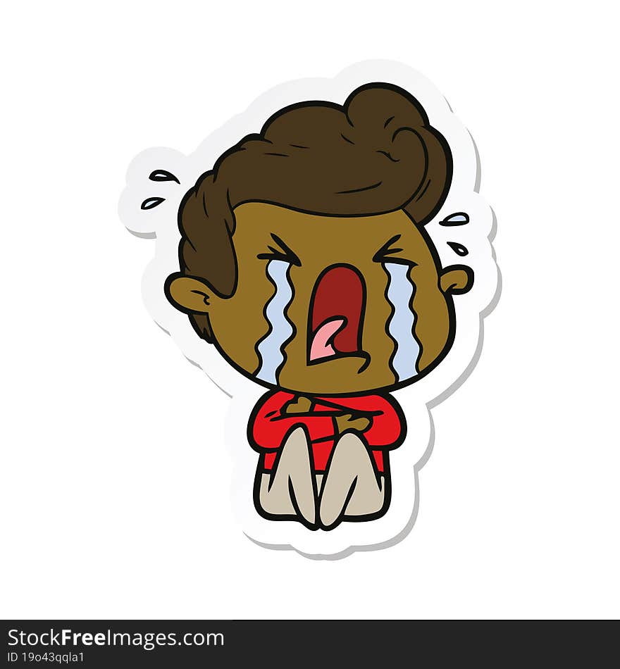 sticker of a cartoon crying man