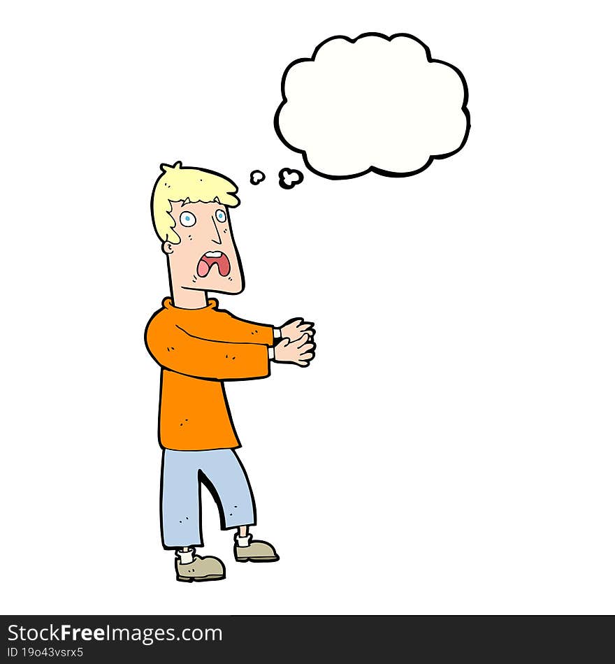 Cartoon Terrified Man With Thought Bubble