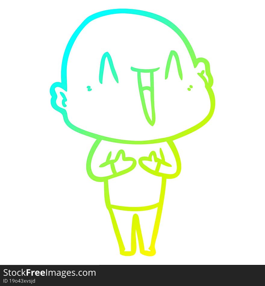 cold gradient line drawing happy cartoon bald man