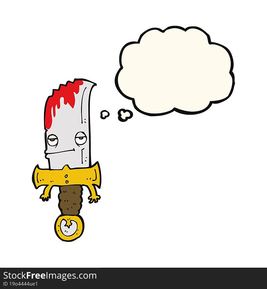 bloody knife cartoon character with thought bubble