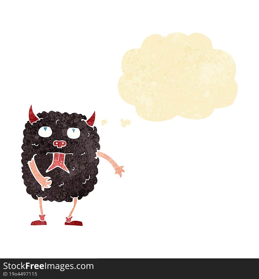 funny cartoon monster with thought bubble