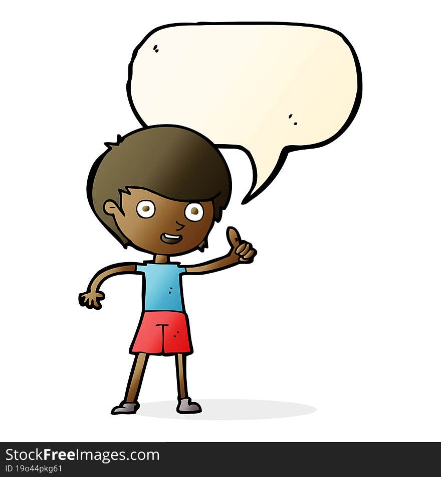 cartoon boy giving thumbs up symbol with speech bubble