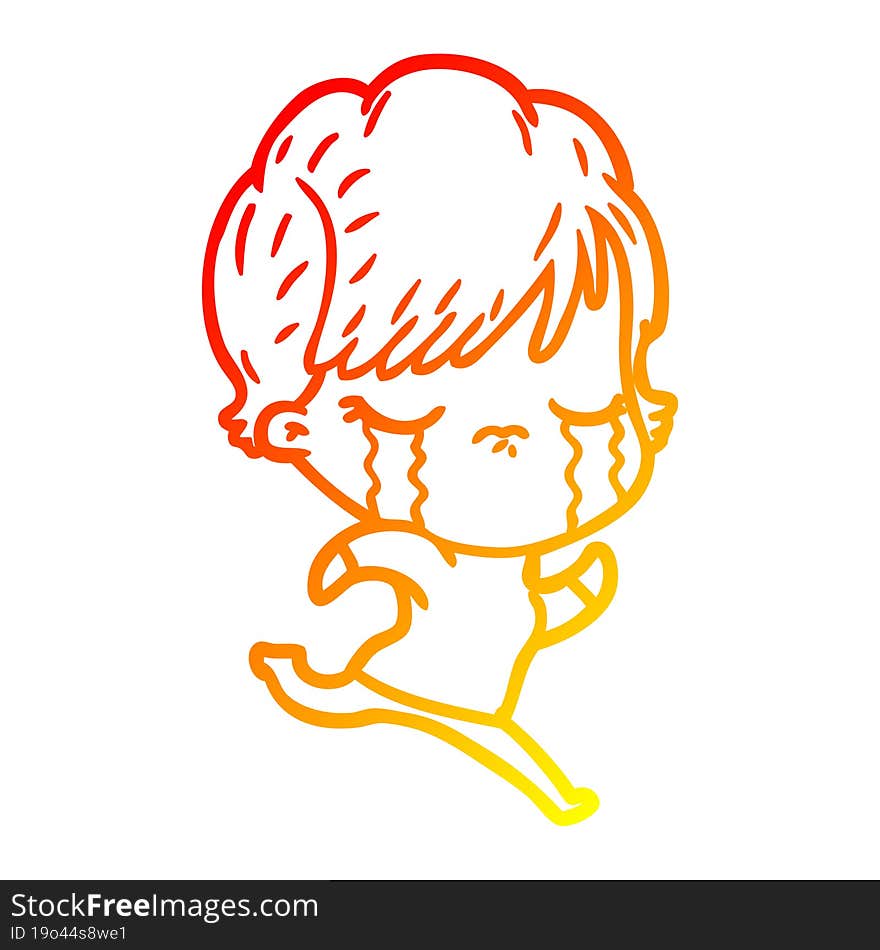 warm gradient line drawing of a cartoon woman crying