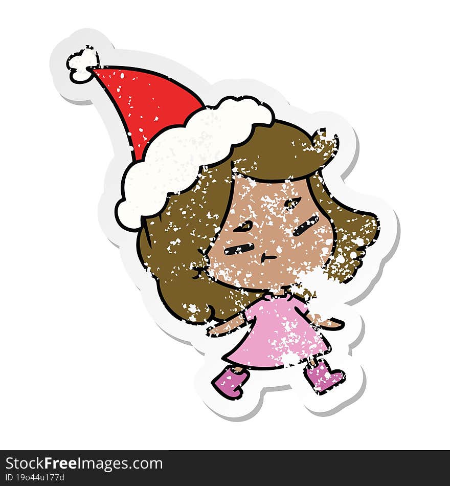 christmas distressed sticker cartoon of kawaii girl