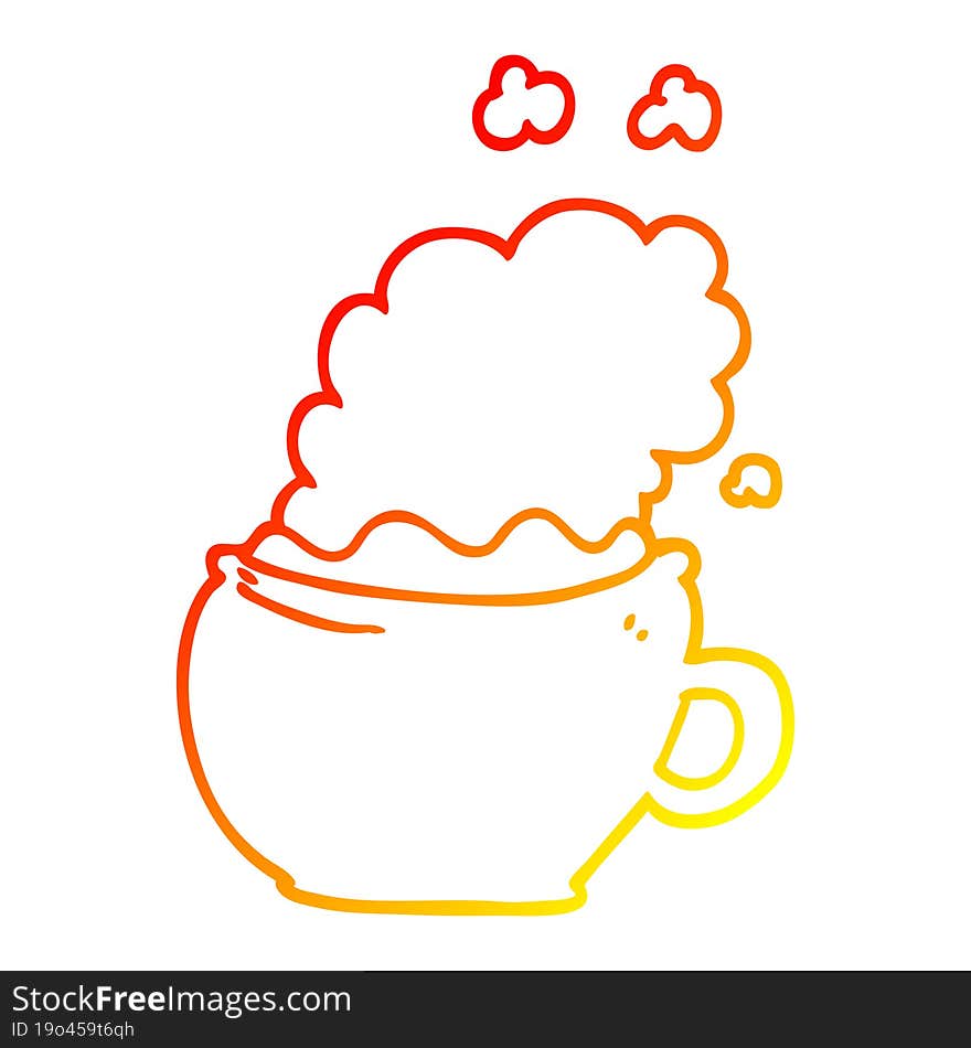 warm gradient line drawing of a cartoon hot cup of coffee