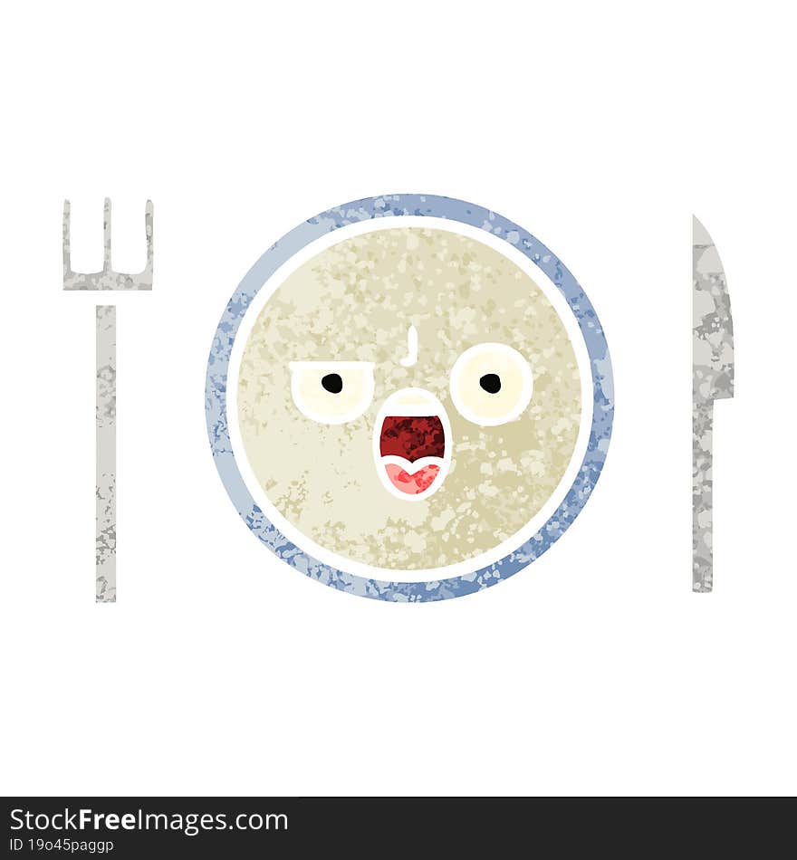 retro illustration style cartoon of a dinner plate