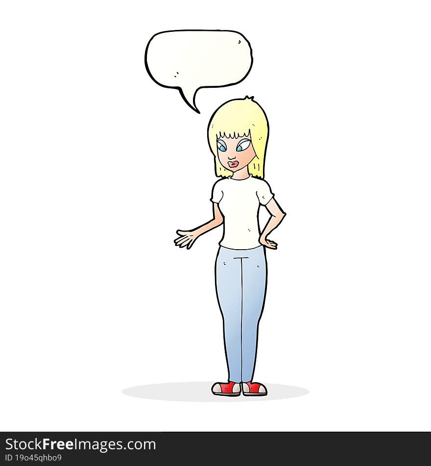 Cartoon Woman Explaining With Speech Bubble