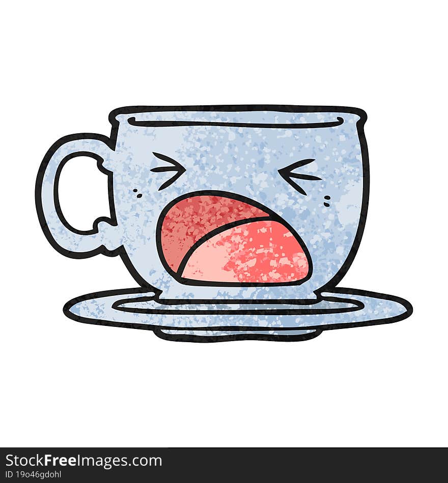 cartoon shouting tea cup. cartoon shouting tea cup