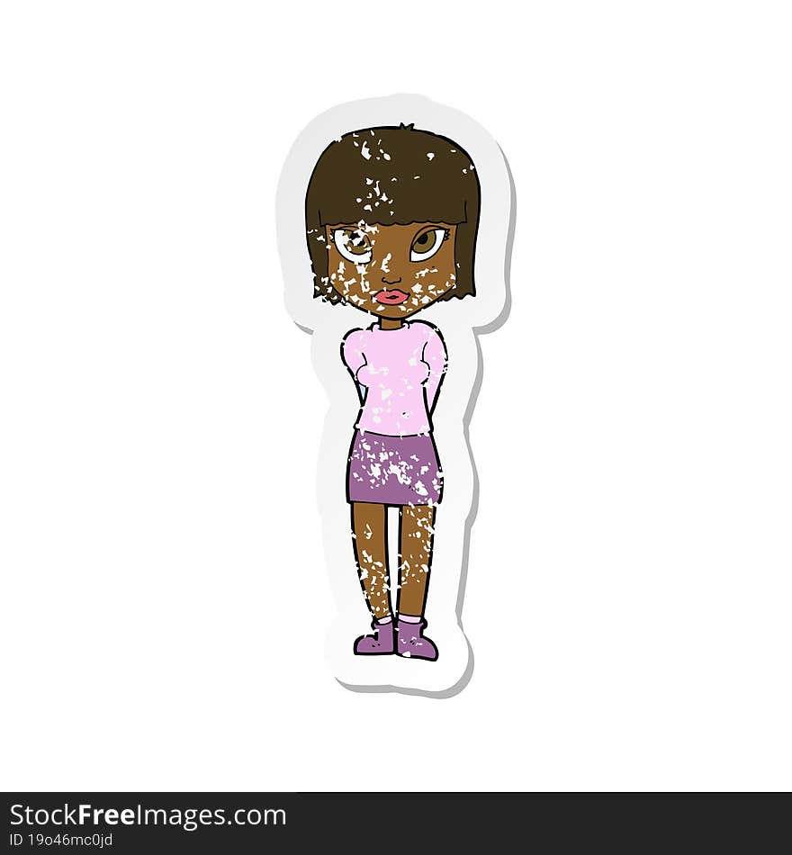 retro distressed sticker of a cartoon woman standing