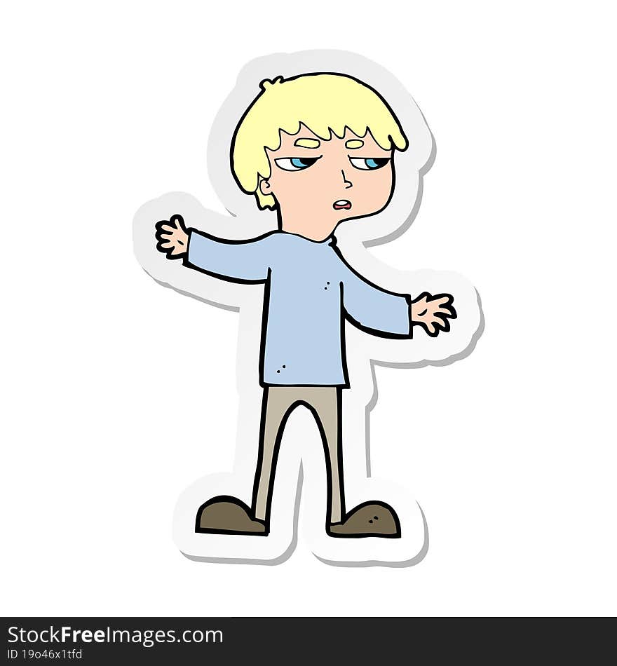 sticker of a cartoon annoyed boy