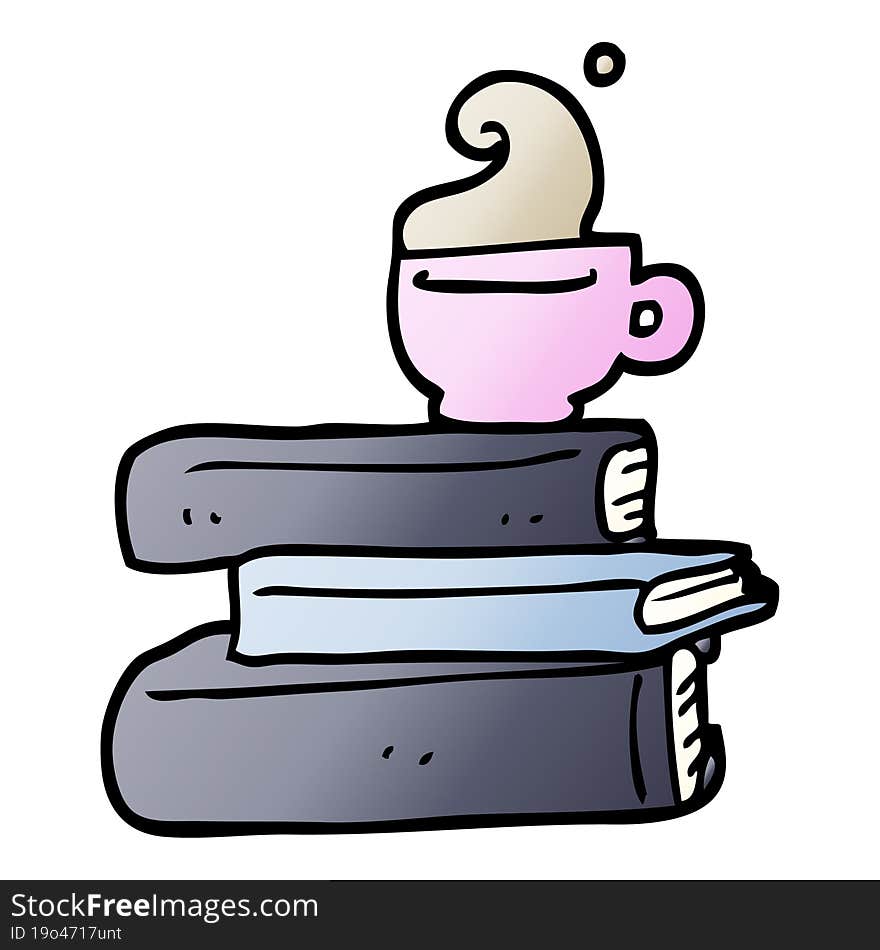 Vector Gradient Illustration Cartoon Books And Cup Of Coffee