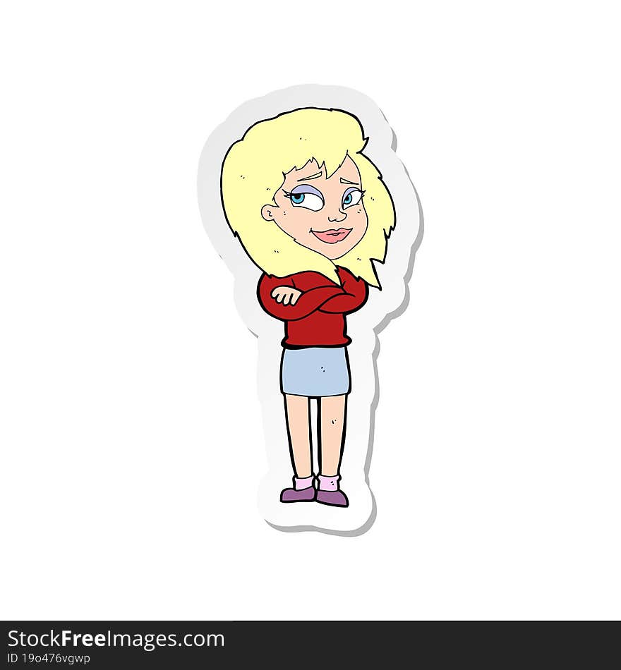 Sticker Of A Cartoon Woman With Crossed Arms