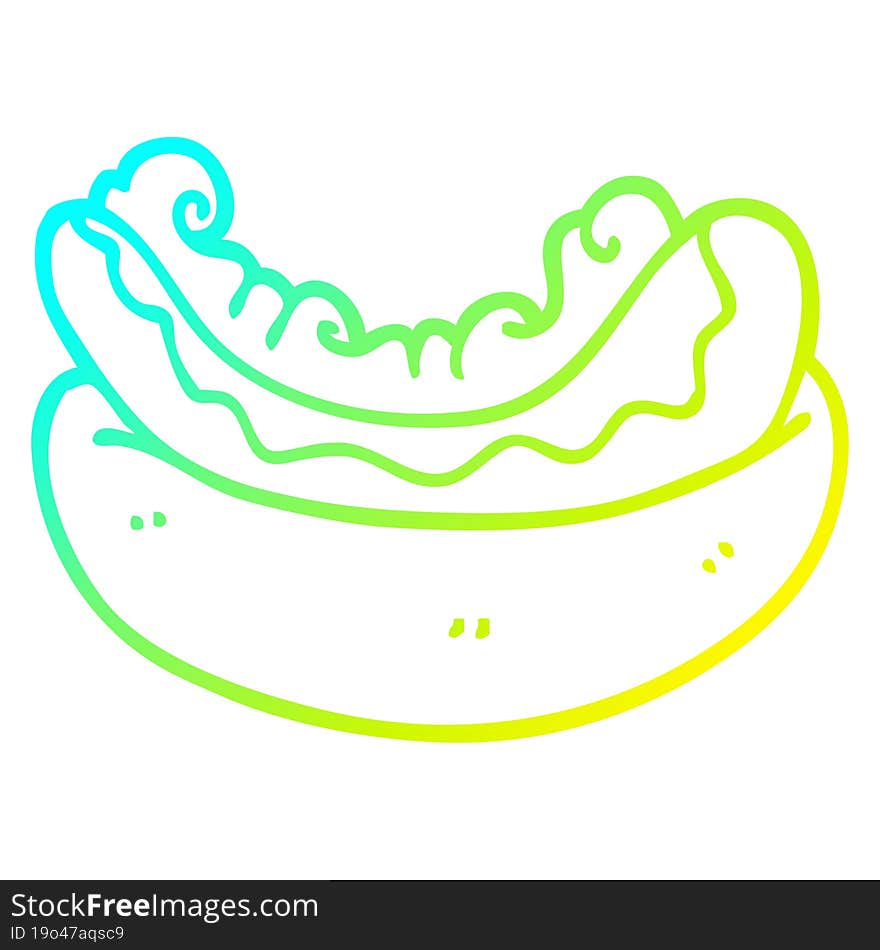 cold gradient line drawing cartoon hotdog in a bun