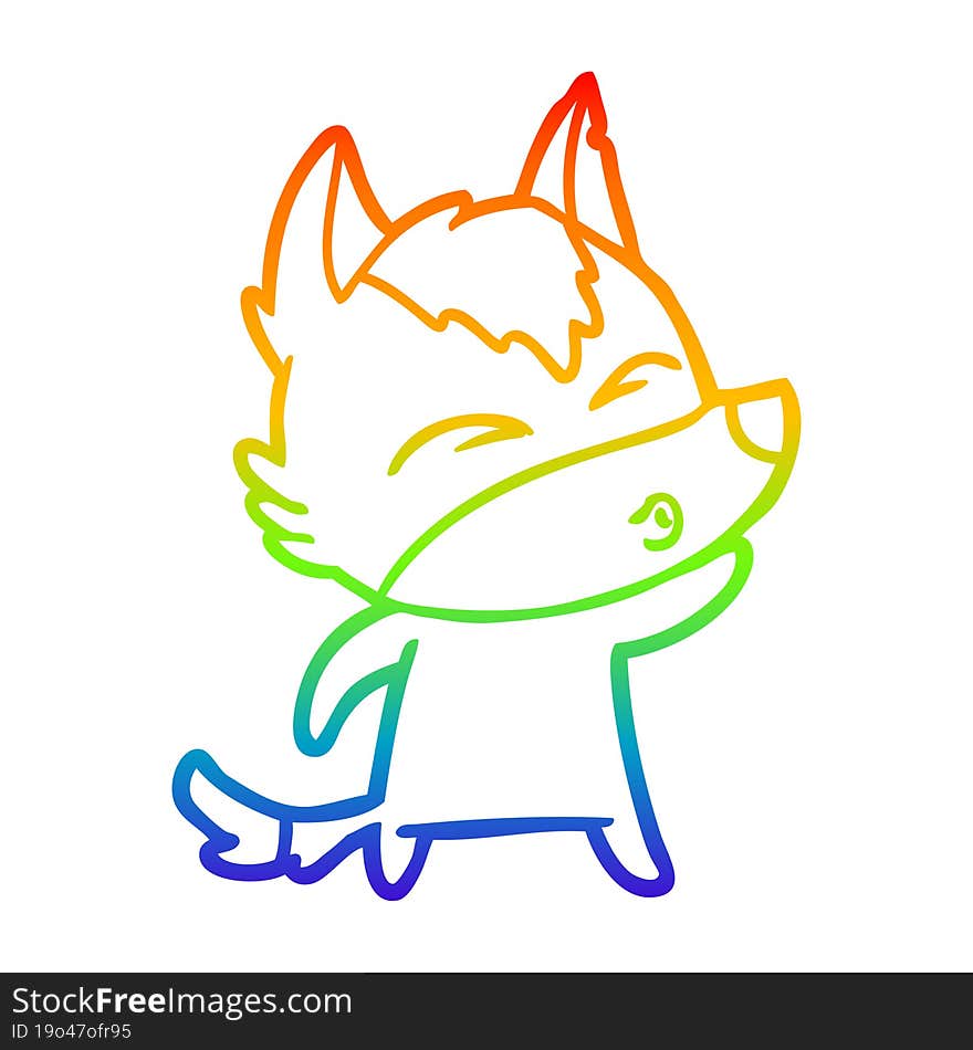 rainbow gradient line drawing cartoon wolf whistling