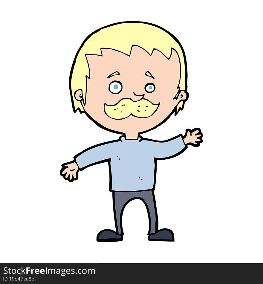 cartoon man with mustache waving