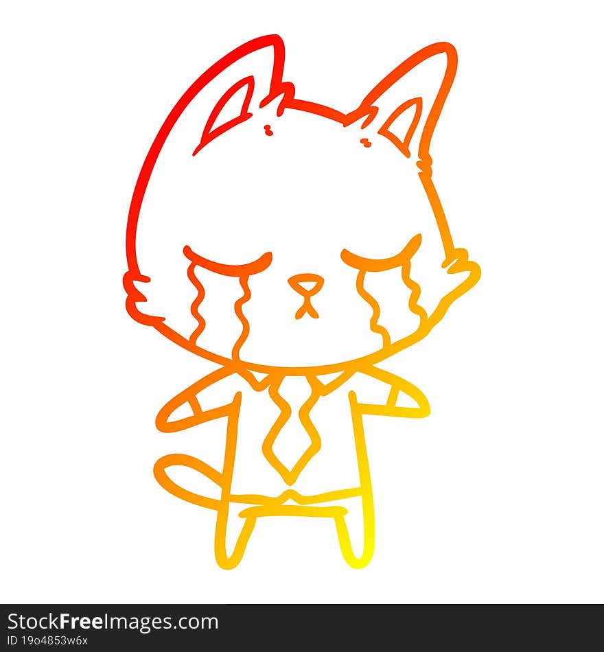 warm gradient line drawing crying cartoon office worker cat