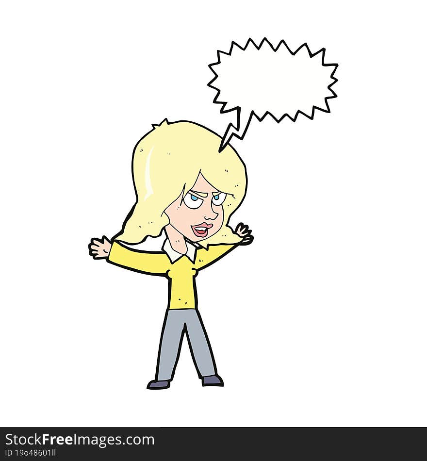 cartoon woman gesturing with speech bubble