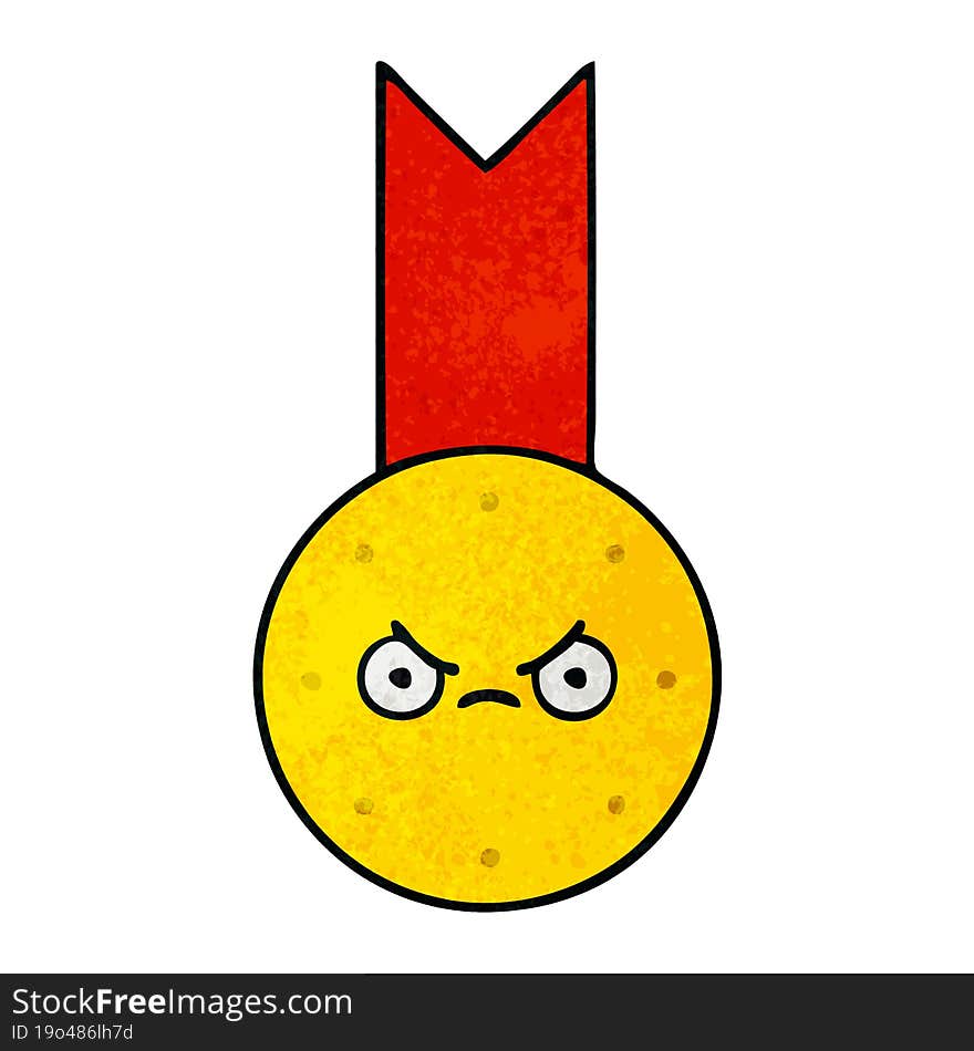 retro grunge texture cartoon of a gold medal