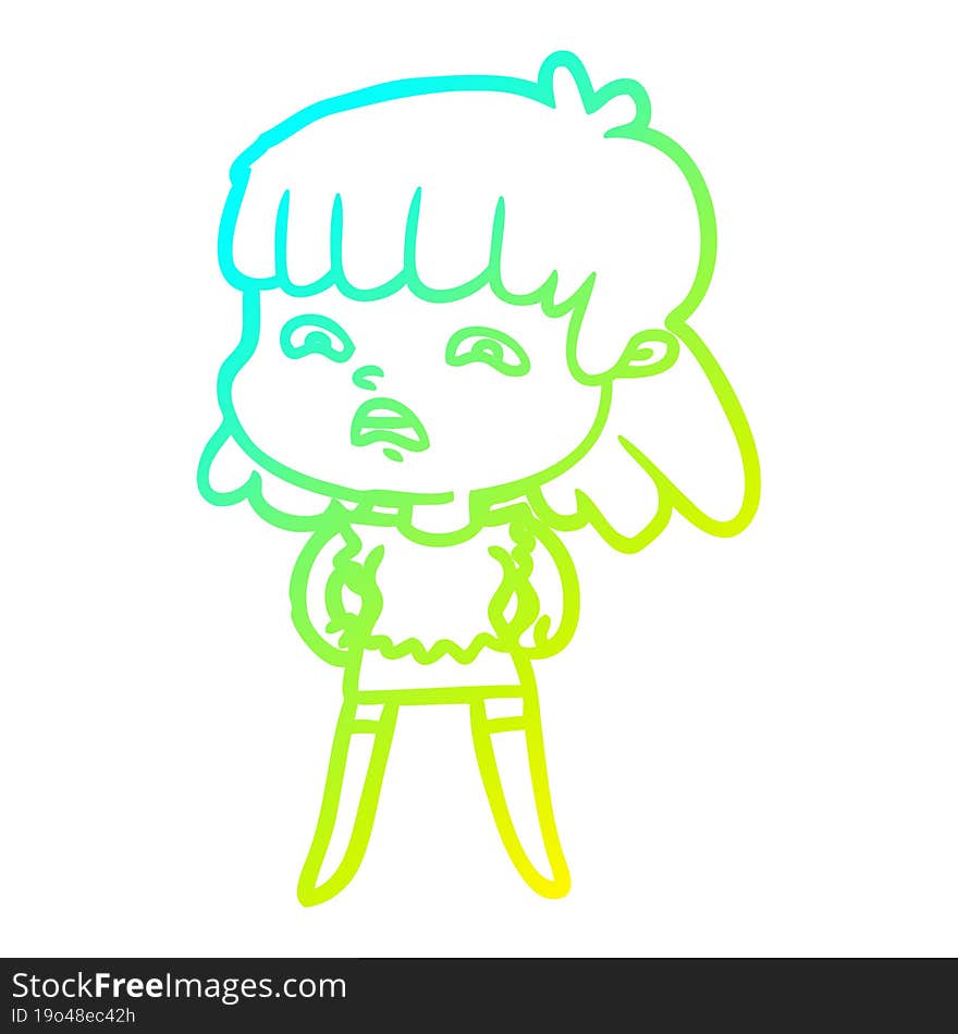 Cold Gradient Line Drawing Cartoon Worried Woman