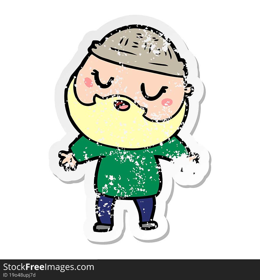 distressed sticker of a cartoon man with beard