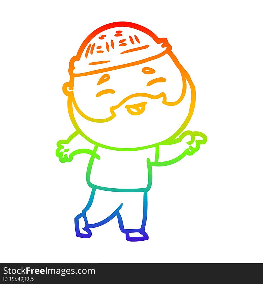 rainbow gradient line drawing cartoon happy bearded man