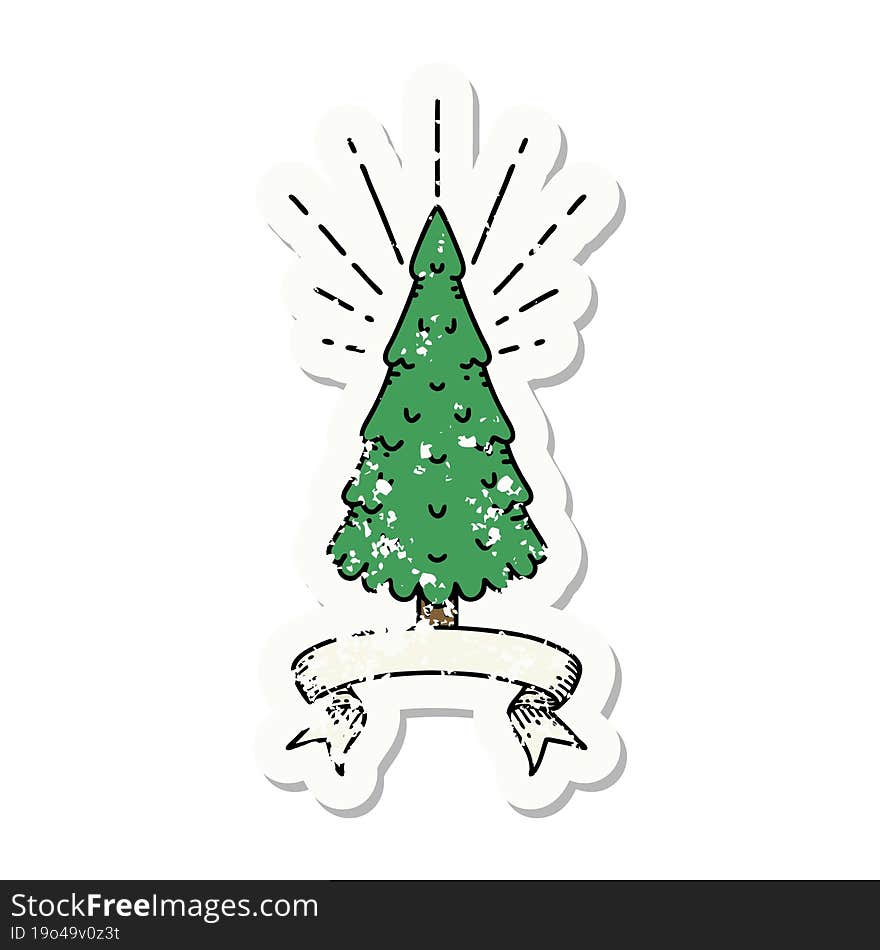 grunge sticker of tattoo style pine tree