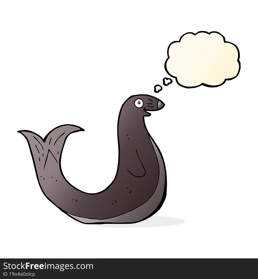 cartoon happy seal with thought bubble