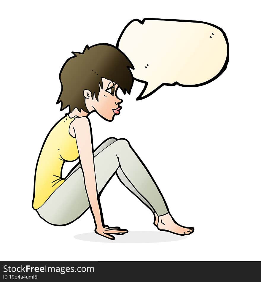 Cartoon Woman Sitting With Speech Bubble